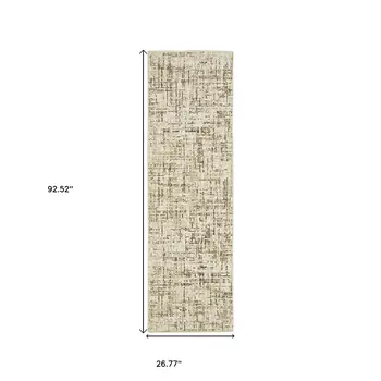8' Ivory And Brown Abstract Runner Rug
