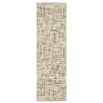 8' Ivory And Brown Abstract Runner Rug