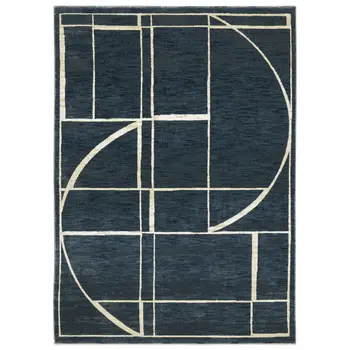 3' X 5' Blue And Ivory Geometric Area Rug