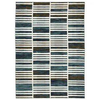 3' X 5' Ivory And Blue Geometric Area Rug