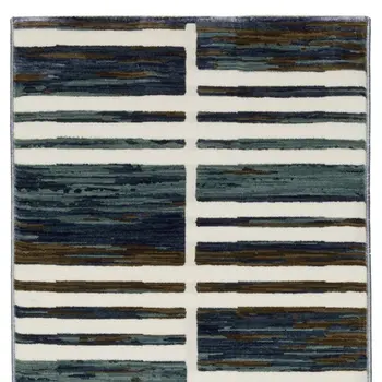 8' Ivory And Blue Geometric Runner Rug