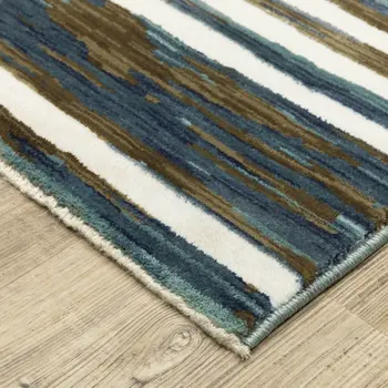 8' Ivory And Blue Geometric Runner Rug