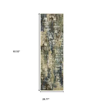 8' Blue And Green Abstract Runner Rug
