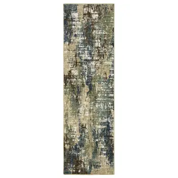 8' Blue And Green Abstract Runner Rug