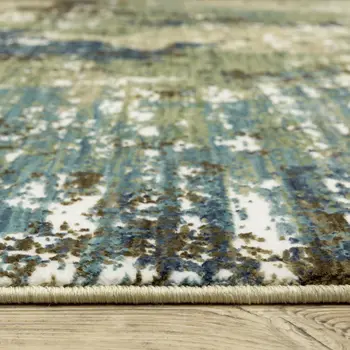 8' Blue And Green Abstract Runner Rug
