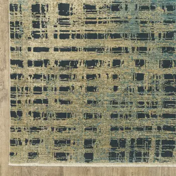 3' X 5' Beige And Blue Geometric Area Rug