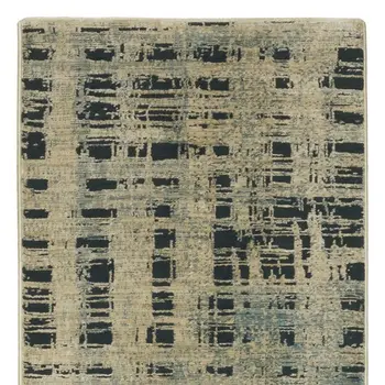 8' Beige And Blue Geometric Runner Rug