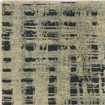 8' Beige And Blue Geometric Runner Rug
