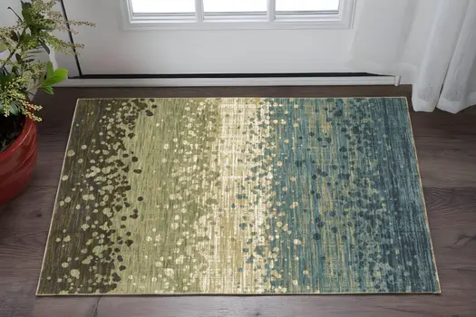 3' X 5' Blue And Brown Abstract Area Rug