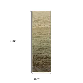 8' Brown And Green Abstract Runner Rug