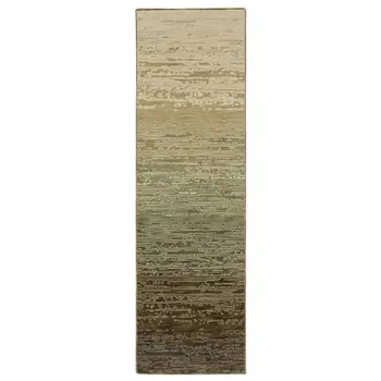 8' Brown And Green Abstract Runner Rug