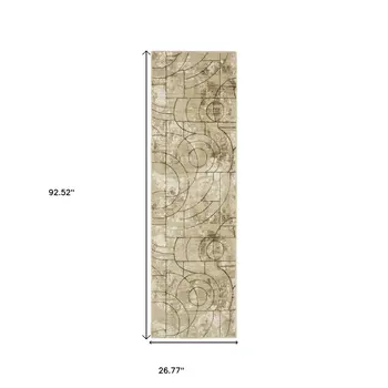 8' Beige And Brown Geometric Runner Rug