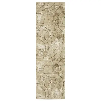 8' Beige And Brown Geometric Runner Rug
