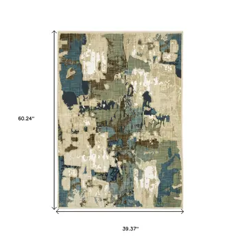 3' X 5' Beige Blue And Brown Abstract Area Rug