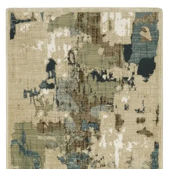 8' Beige Blue And Brown Abstract Runner Rug