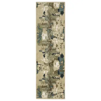 8' Beige Blue And Brown Abstract Runner Rug