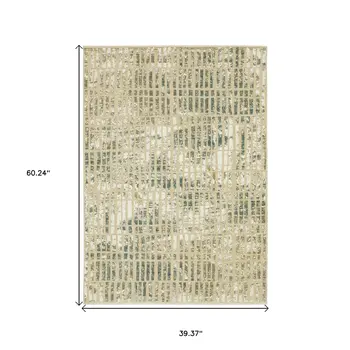 3' X 5' Beige And Blue Geometric Area Rug