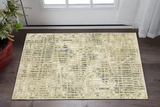 3' X 5' Beige And Blue Geometric Area Rug