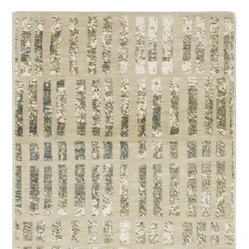 8' Beige And Blue Geometric Runner Rug