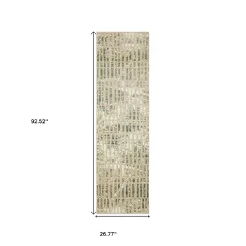 8' Beige And Blue Geometric Runner Rug