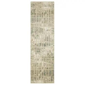 8' Beige And Blue Geometric Runner Rug