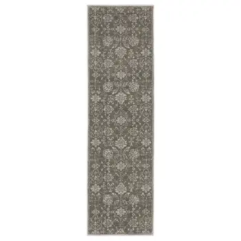 8' Gray And Light Gray Oriental Runner Rug