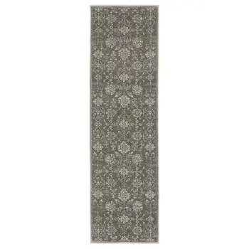 8' Gray And Light Gray Oriental Runner Rug