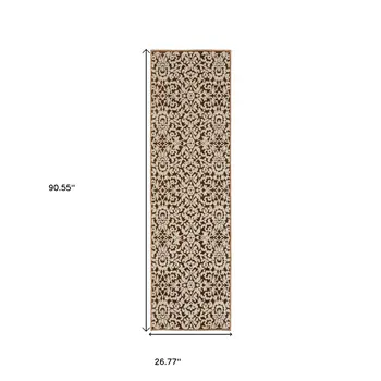 8' Rust And Beige Oriental Runner Rug