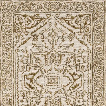 8' Ivory And Gold Oriental Runner Rug