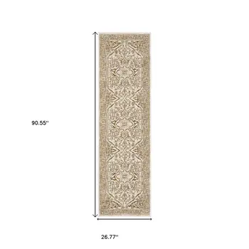 8' Ivory And Gold Oriental Runner Rug