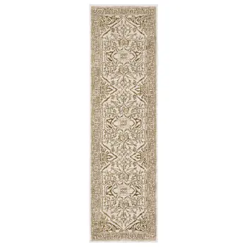 8' Ivory And Gold Oriental Runner Rug