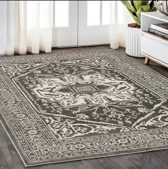 5' X 8' Gray And Ivory Oriental Area Rug