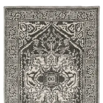 8' Gray And Ivory Oriental Runner Rug