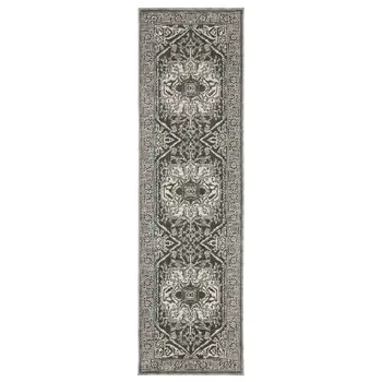 8' Gray And Ivory Oriental Runner Rug