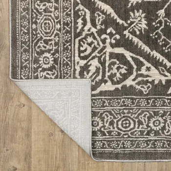 8' Gray And Ivory Oriental Runner Rug