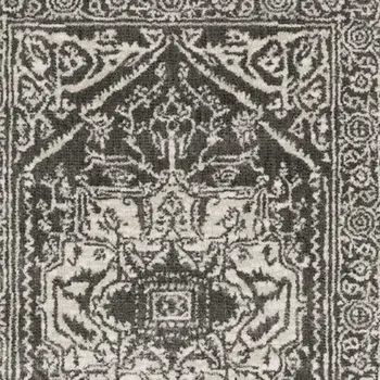 8' Gray And Ivory Oriental Runner Rug