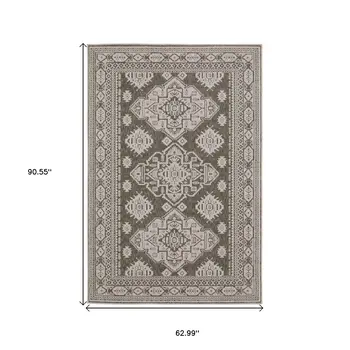 5' X 8' Gray And Gray Medallion Area Rug