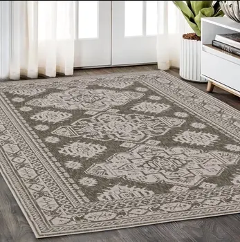 5' X 8' Gray And Gray Medallion Area Rug