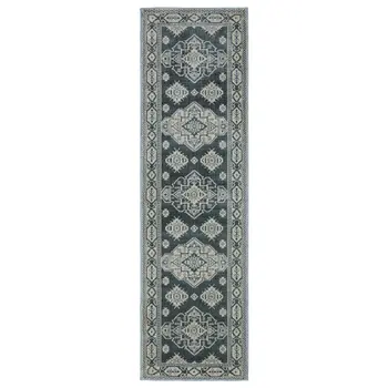 8' Blue And Gray Medallion Runner Rug