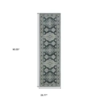 8' Blue And Gray Medallion Runner Rug