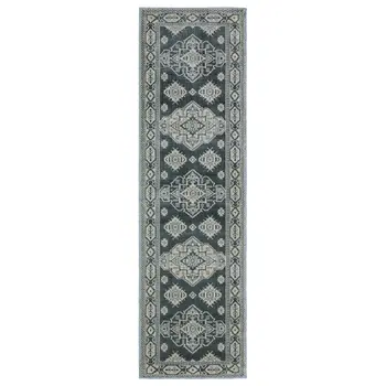 8' Blue And Gray Medallion Runner Rug