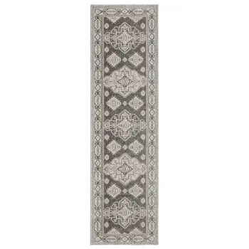 8' Gray And Gray Medallion Runner Rug