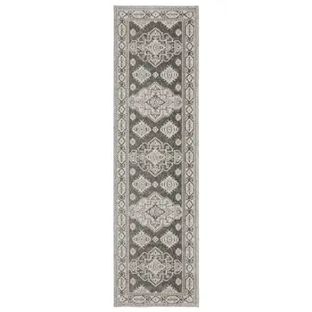 8' Gray And Gray Medallion Runner Rug