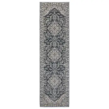 8' Blue And Gray Medallion Runner Rug