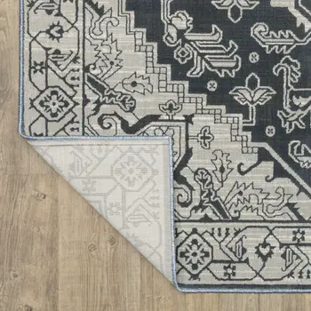8' Blue And Gray Medallion Runner Rug