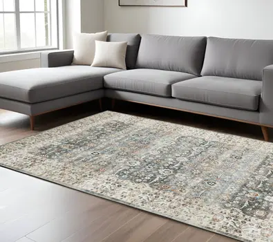 8' X 10' Gray And Ivory Oriental Area Rug