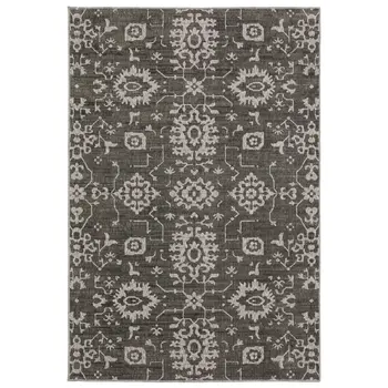 5' X 8' Gray And Ivory Oriental Area Rug