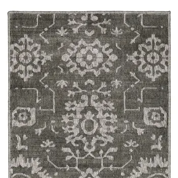 8' Gray And Ivory Oriental Runner Rug