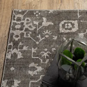 8' Gray And Ivory Oriental Runner Rug
