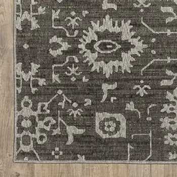 8' Gray And Ivory Oriental Runner Rug